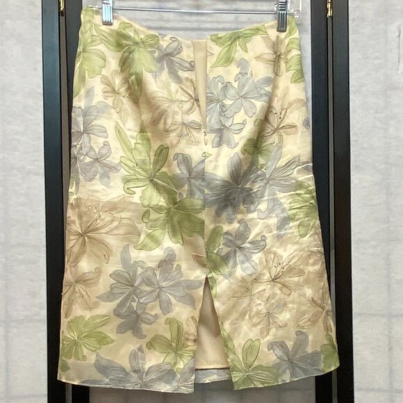 Talbots Petite Vintage Embroidered Botanical Sheer Silk Side Zip Pencil Skirt 4 - Picture 5 of 11